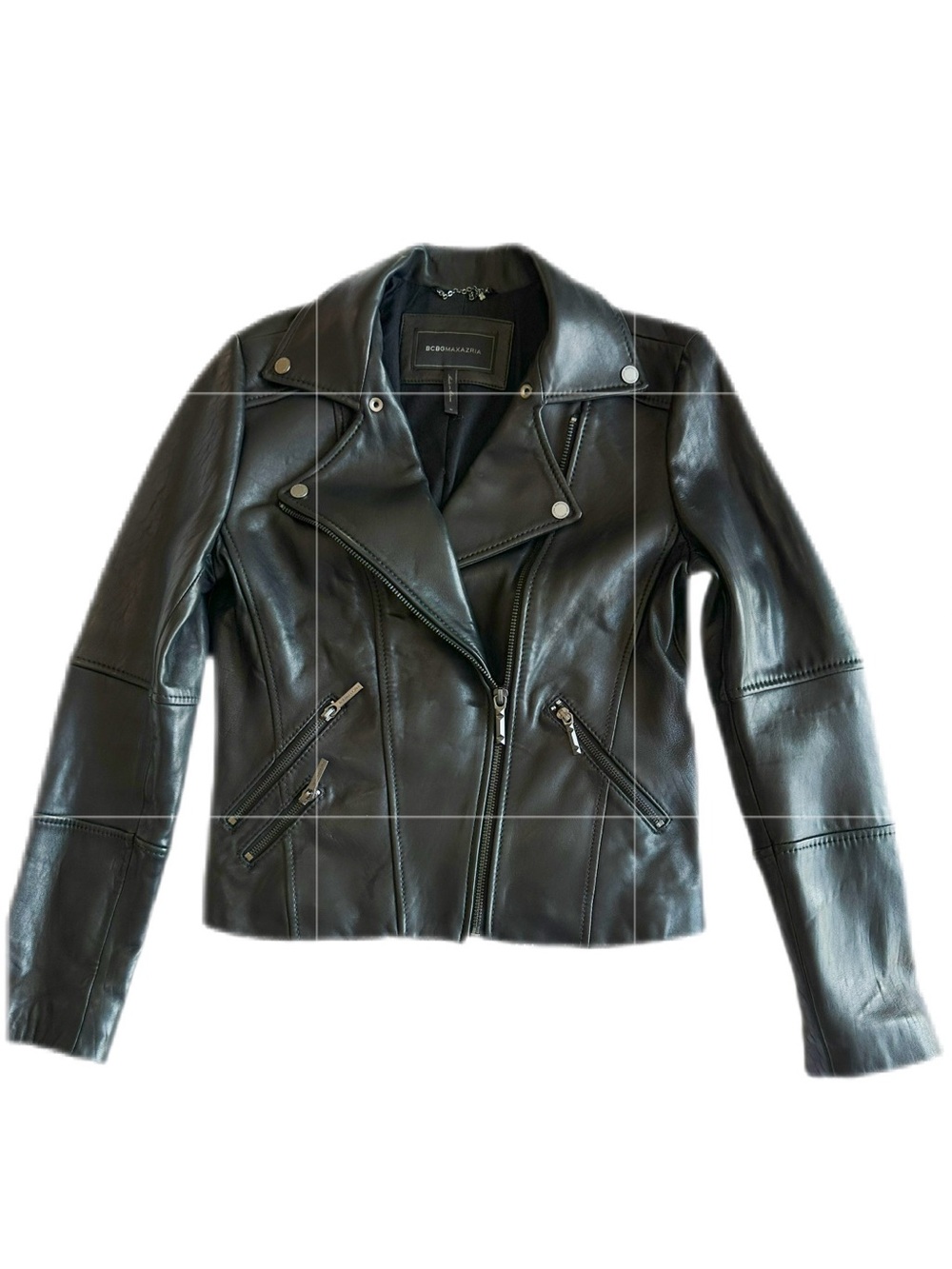 BCBGMAXAZRIA Donna Black Leather Moto Jacket Size M
